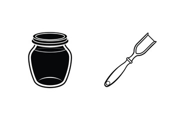 Black And White Mason Jar And Dental Pick Vector Illustration Graphic