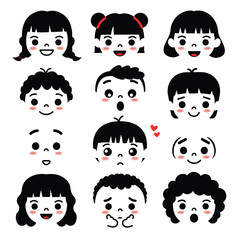 Line Art Children's Face Expressions Set