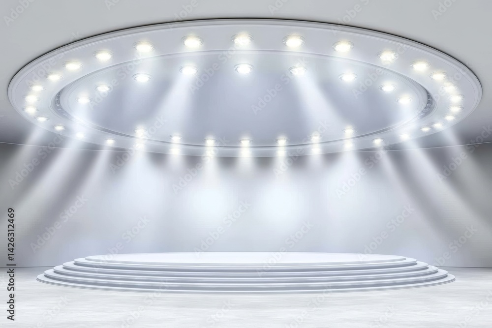 Poster the empty stage concept for product display or presentation is realized through a circular podium li