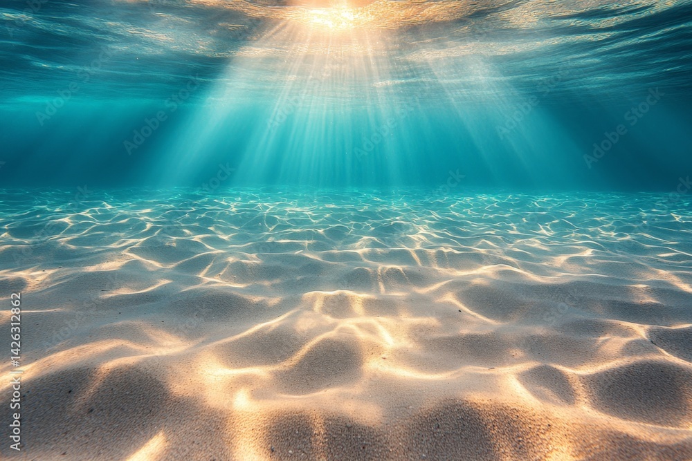 Aufkleber Sunlight filters through clear water creating shimmering patterns on the sandy ocean floor