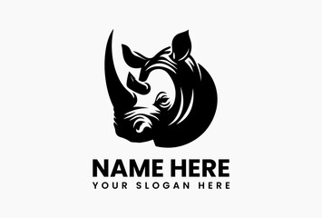 Geometric African rhino with tribal patterns, cultural logo template for strength-themed brands and apparel