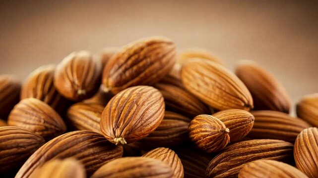 A close-up of raw almonds showcasing their detailed texture.