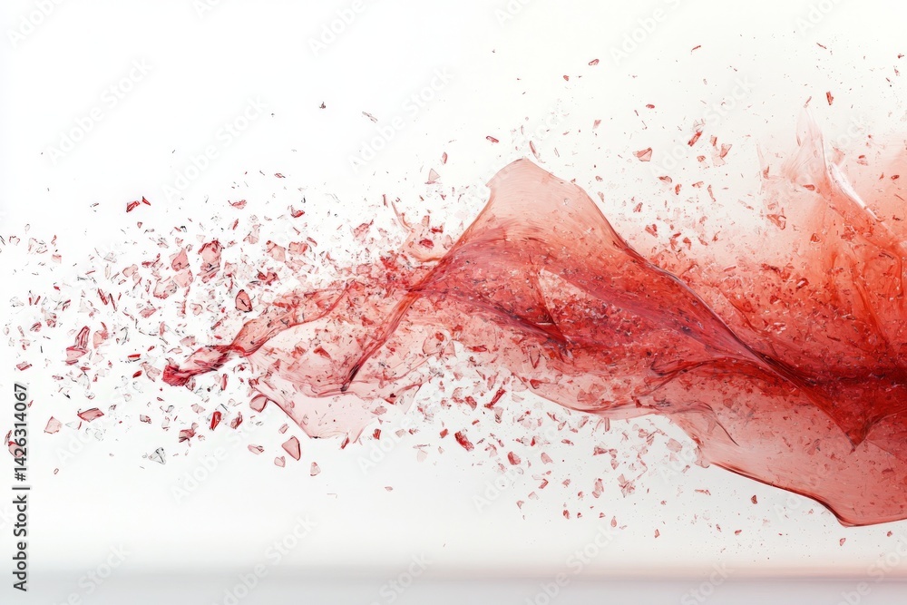 Aufkleber Dynamic red liquid splashing and creating a dramatic effect with scattered glass shards in a white background