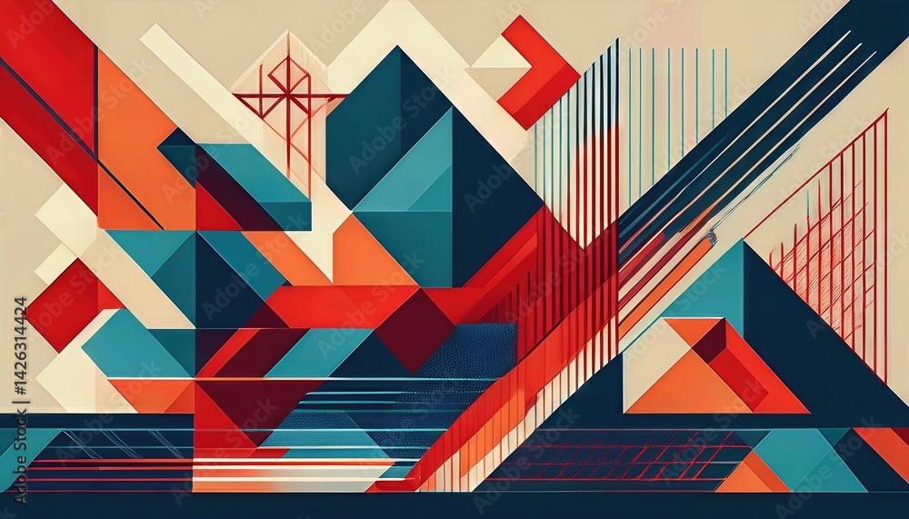 Poster striking geometric patterns in swiss design a vibrant display of abstract artistry in a minimalist p