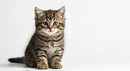 Obraz premium Cute Tabby Kitten Sitting Looking at Camera on White Background