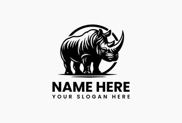 Detailed rhino line art with contour shading, premium logo template for safari companies and luxury brands © vectorvovdesign