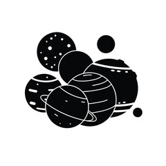 Monochrome Planet & Solar System Icon Cluster © pa