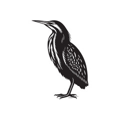 Striking American Bittern Silhouette Vector - Elegant Marsh Bird Design - Minimalist American Bittern Art- American Bittern Illustration.