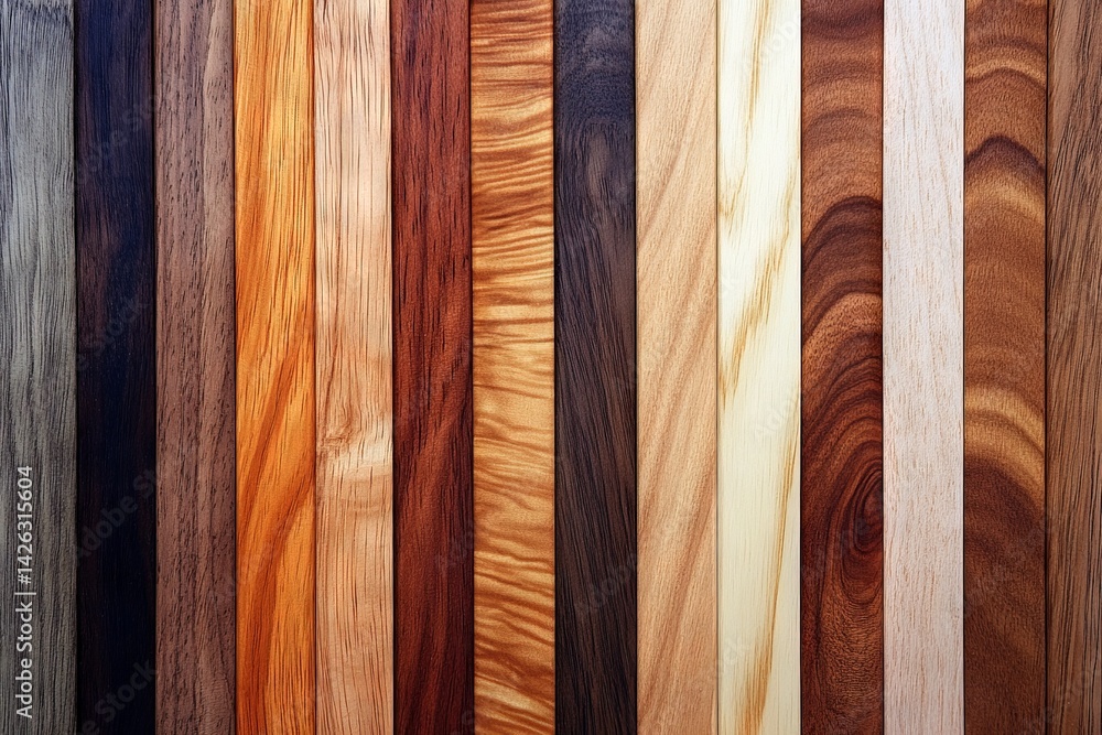 Aufkleber Collection of various wood grain samples arranged in an artistic display for design inspiration