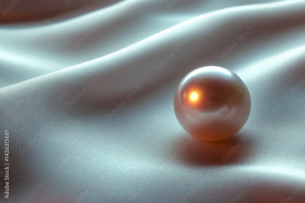 Poster shimmering pearl resting on luxurious fabric under soft light at a tranquil setting