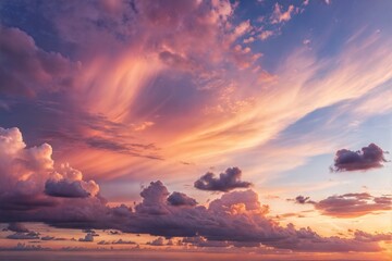 Stunning sky at sunrise or sunset, with warm hues and soft clouds. (Background)