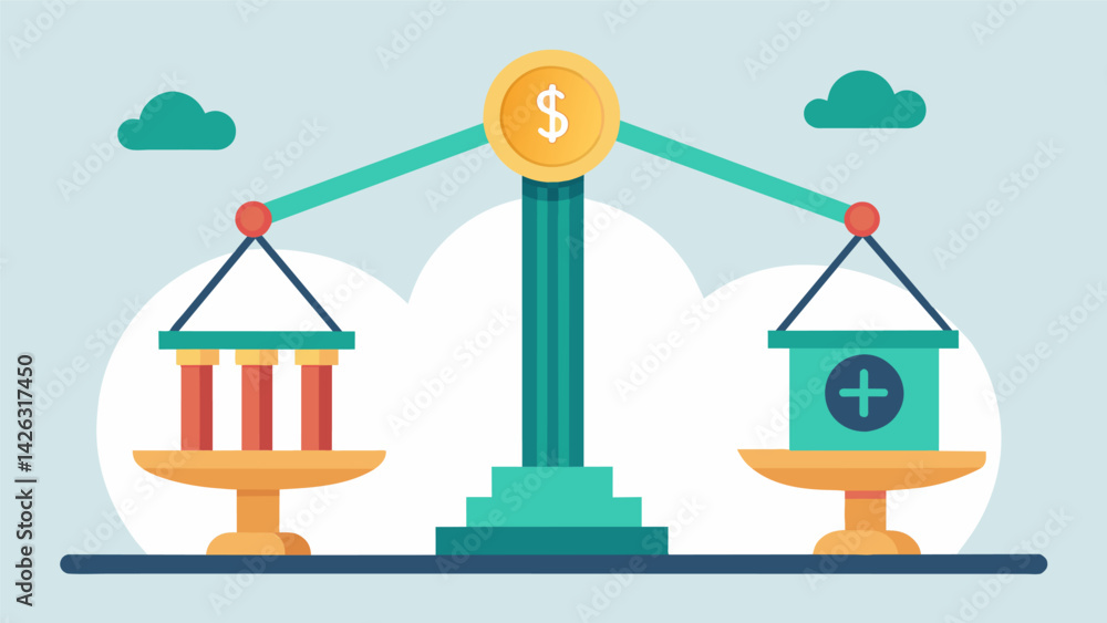 Poster a simple illustration of a scale with one side representing multiple loans and the other side repres