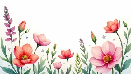 Fototapeta premium Delicate watercolor wildflowers in a soft pastel arrangement , light, pastel, pretty