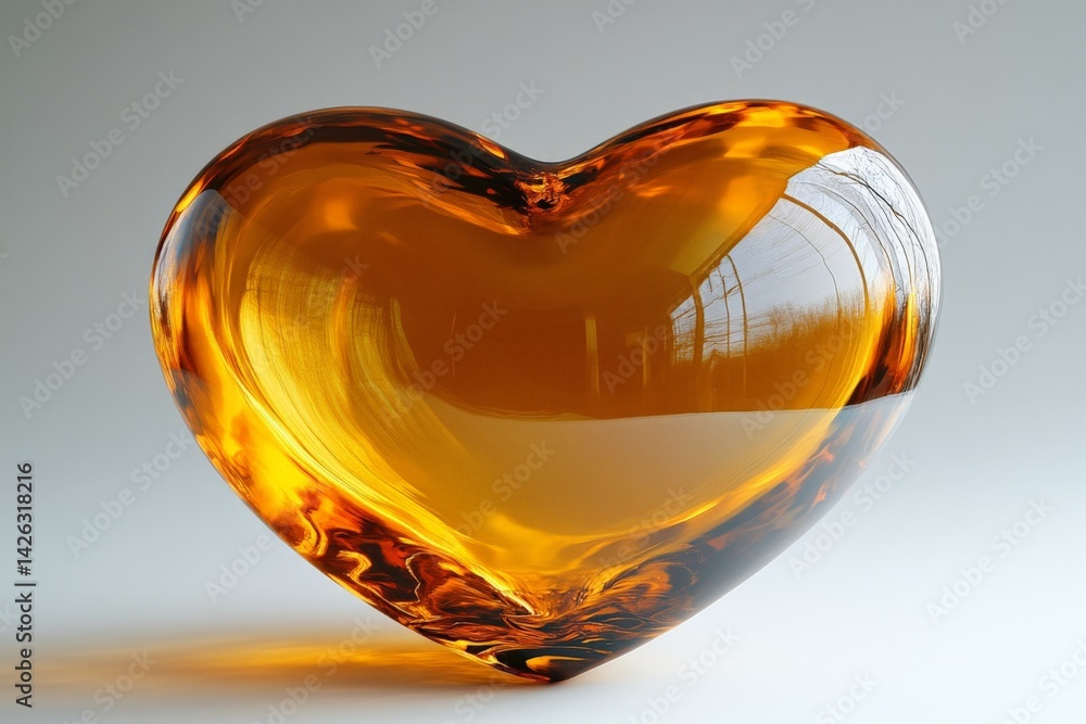 Aufkleber heart-shaped amber glass sculpture illuminated by natural light creates a warm and inviting atmosphe