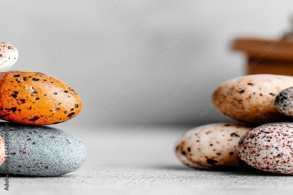 Poster colorful pebbles arranged artistically on a light surface showcasing natural textures and patterns d