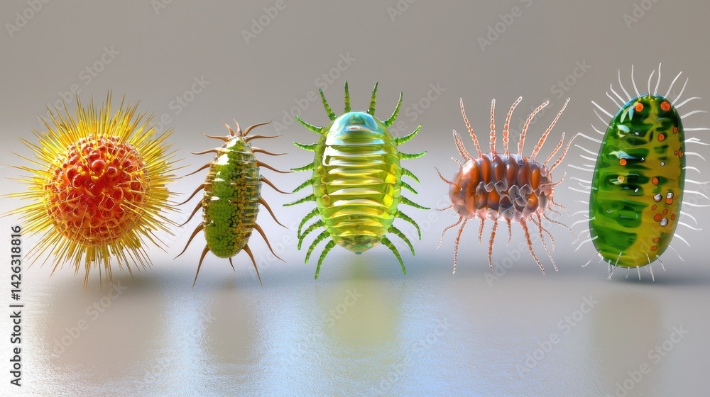 Poster 3d-rendered microbes and bacteria isolated on neutral background for science use
