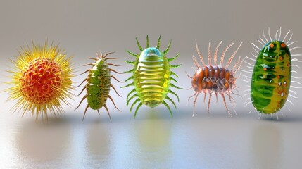 Obraz premium 3D-rendered microbes and bacteria isolated on neutral background for science use