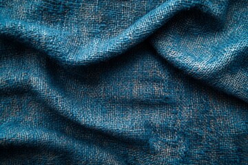 Naklejka premium Textured blue fabric draping elegantly in soft waves, showcasing the intricate weave and deep hue, perfect for fashion or decor projects
