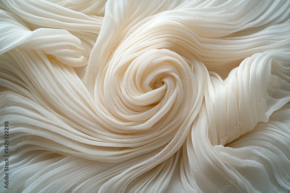 Aufkleber textured white fabric swirling in intricate patterns, showcasing delicate folds and soft light, perf