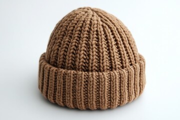 Knitted brown beanie hat with a ribbed design suitable for cold weather fashion accessories