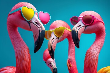 Cool Flamingos Wearing HeartShaped Sunglasses