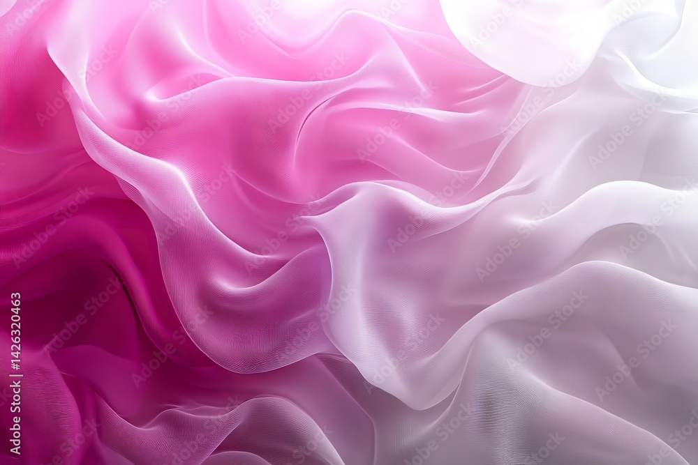 Poster soft pink and white fabric flowing gracefully in a gentle wave pattern, capturing the essence of tra