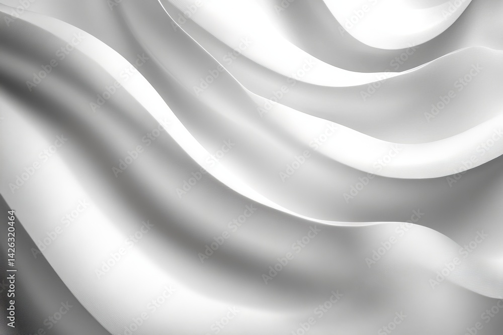 Poster Soft white fabric waves create flowing patterns in an elegant display of texture and light during natural daylight