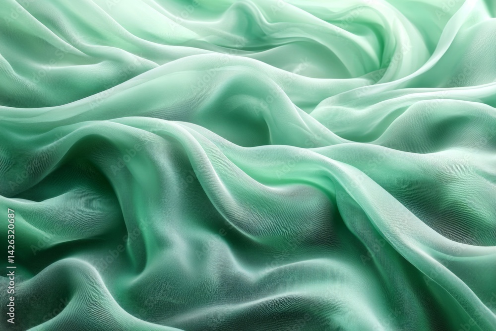 Aufkleber Soft green fabric undulating gracefully in natural light creating a serene atmosphere for textile enthusiasts