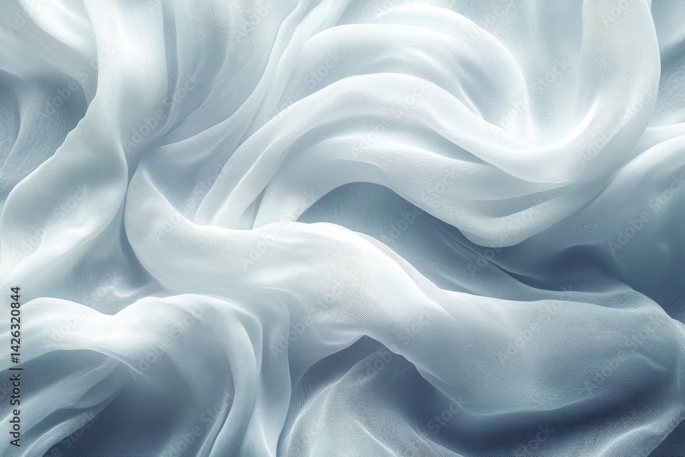 Poster delicate white fabric flowing gracefully in soft folds under gentle light creating a serene atmosphe
