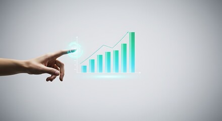 Interactive financial growth: Hand navigating a rising graph on a digital interface