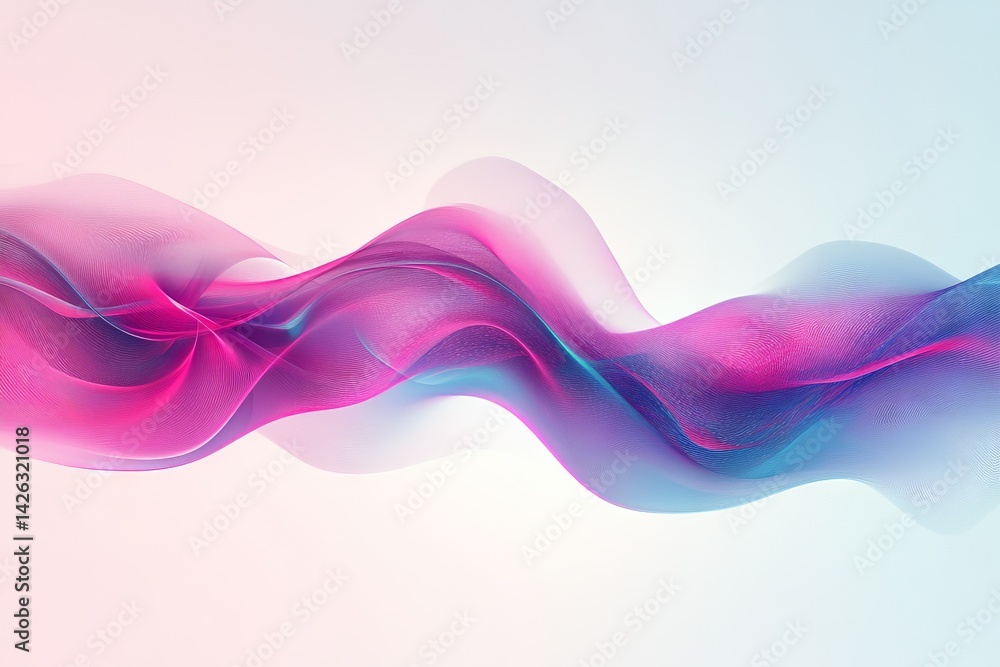 Poster colorful abstract waves flowing gracefully across a soft gradient background, capturing a sense of m