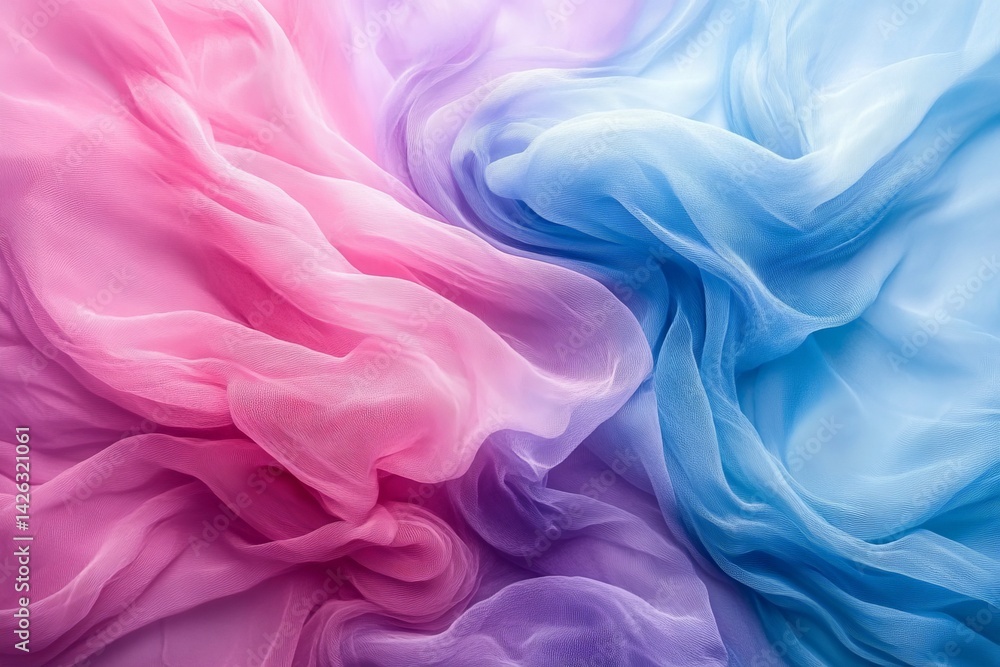 Poster Swirling pastel fabrics in shades of pink and blue create an enchanting visual display of softness and movement