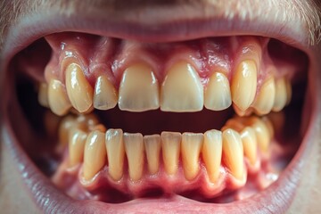 Yellow and curved smoker's teeth had been covered over with dental stone