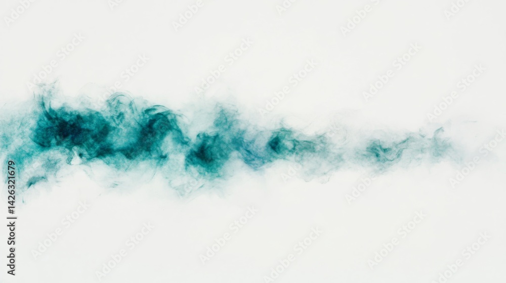 Aufkleber A single watercolor stain in shades of blue and green spreads softly against a white backdrop, providing depth and ample space for creative text integration