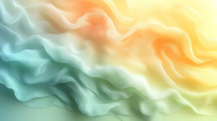 Obraz premium Soft, flowing fabric draped in pastel hues. A blend of light teal, pale yellow, and cream tones create a gentle, ethereal look. The fabric's folds and drapes are smooth and elegant