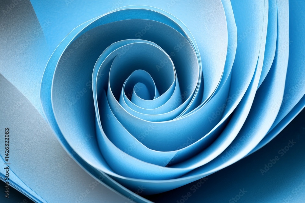 Poster swirling blue paper forming a beautiful curl and texture captured in soft lighting