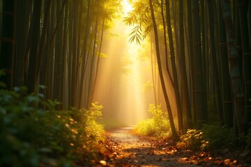 Naklejka premium Bamboo forest in the late afternoon sun