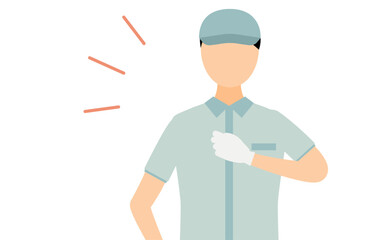 Simple illustration of a worker man wearing a cap beat his chest