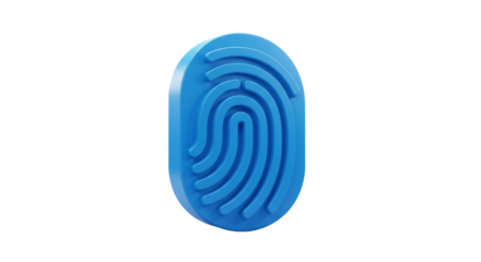 A blue fingerprint icon on a black background showing security and biometric identification technology
