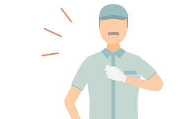 Simple illustration of a senior worker man wearing a cap beat his chest
