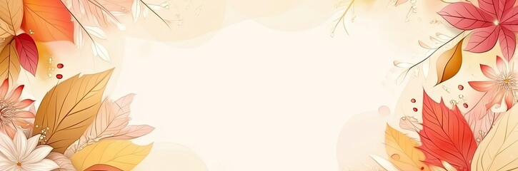 Obraz premium Autumnal leaves & flowers frame a blank space, ideal for text or images. Warm colors & soft design