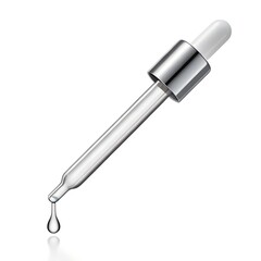 Silver Dropper with Falling Liquid on white background