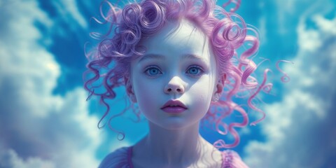 Obraz premium A young beautiful girl within blue sky background.