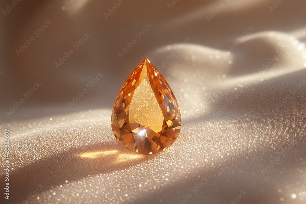 Aufkleber stunning golden teardrop gemstone reflecting light on soft fabric surface in a warm setting