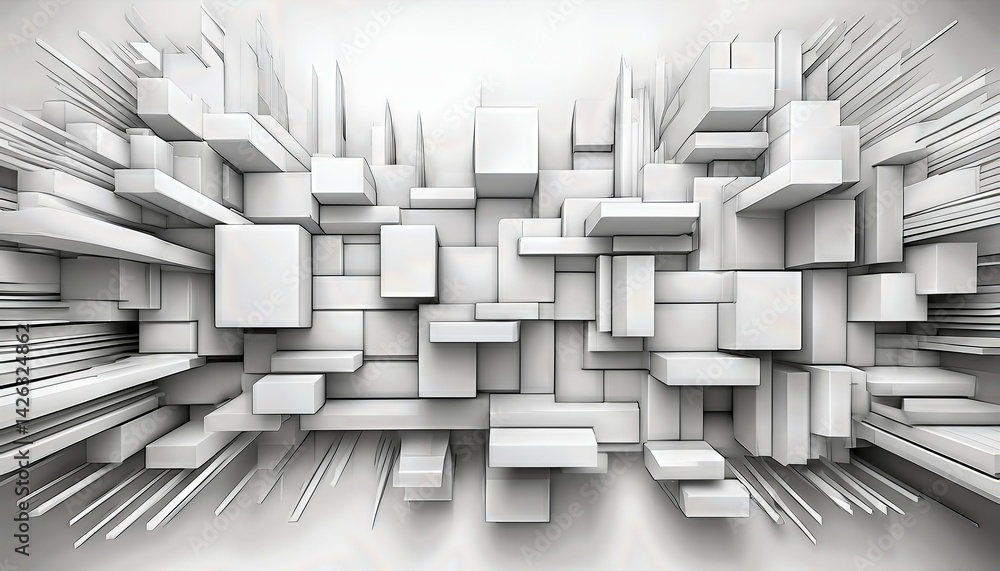 Poster overlapping geometric patterns in monochromatic hues a captivating visual symphony of white squares 