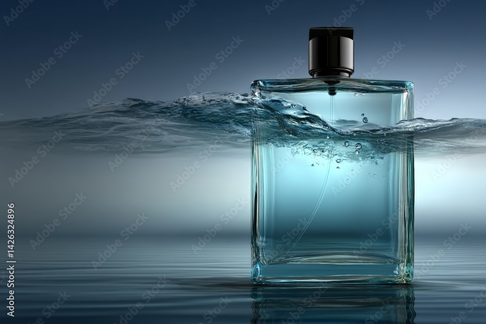 Aufkleber captivating glass bottle emerges from calm water in a serene environment at dusk