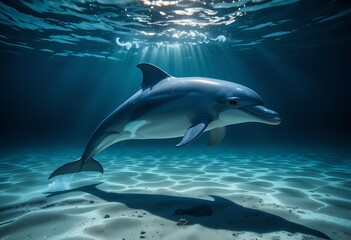 Dolphins Swim In The Deep Blue Ocean