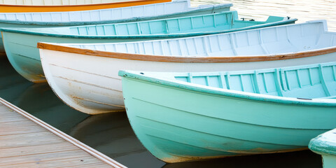 A group of empty fishing boats at the dock. Fishing economy, rural fishing industry
