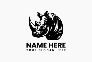 Endangered rhino logo icon, African wildlife vector template featuring horned beast as a symbol of strength and survival © vectorvovdesign