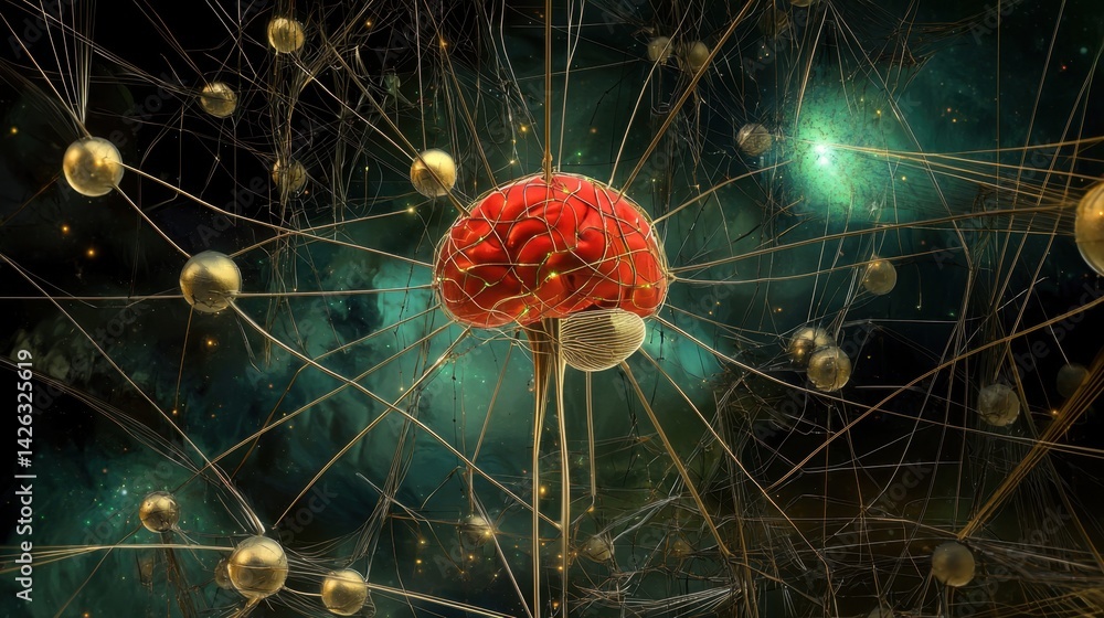 Poster artificial intelligence brain with network connections and abstract tech visuals